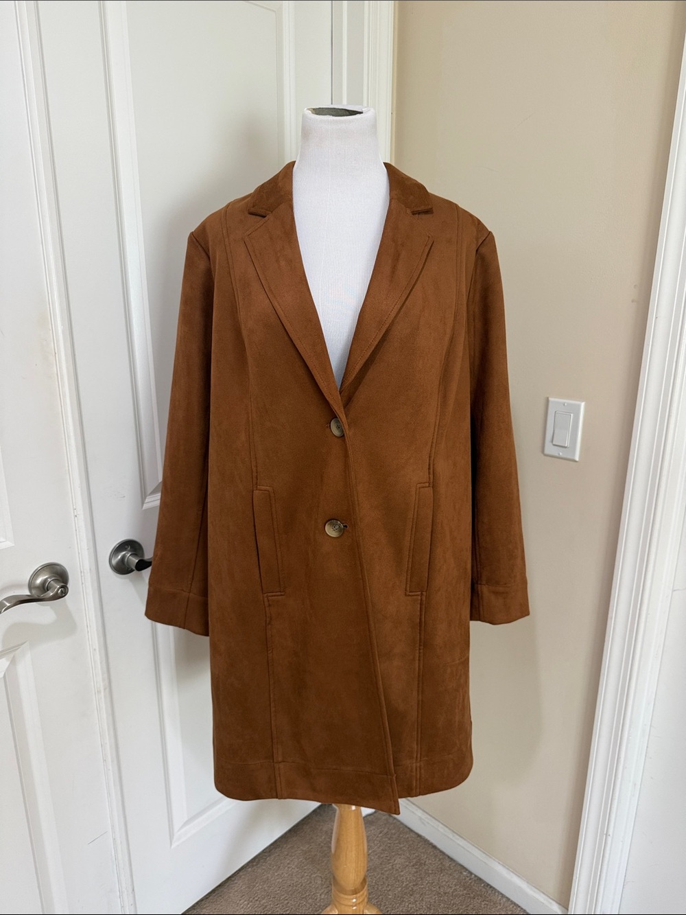 J. Jill Wearever Women’s Faux Suede in Hickory Bark Brown Duster Long Coat XL - Picture 2 of 9